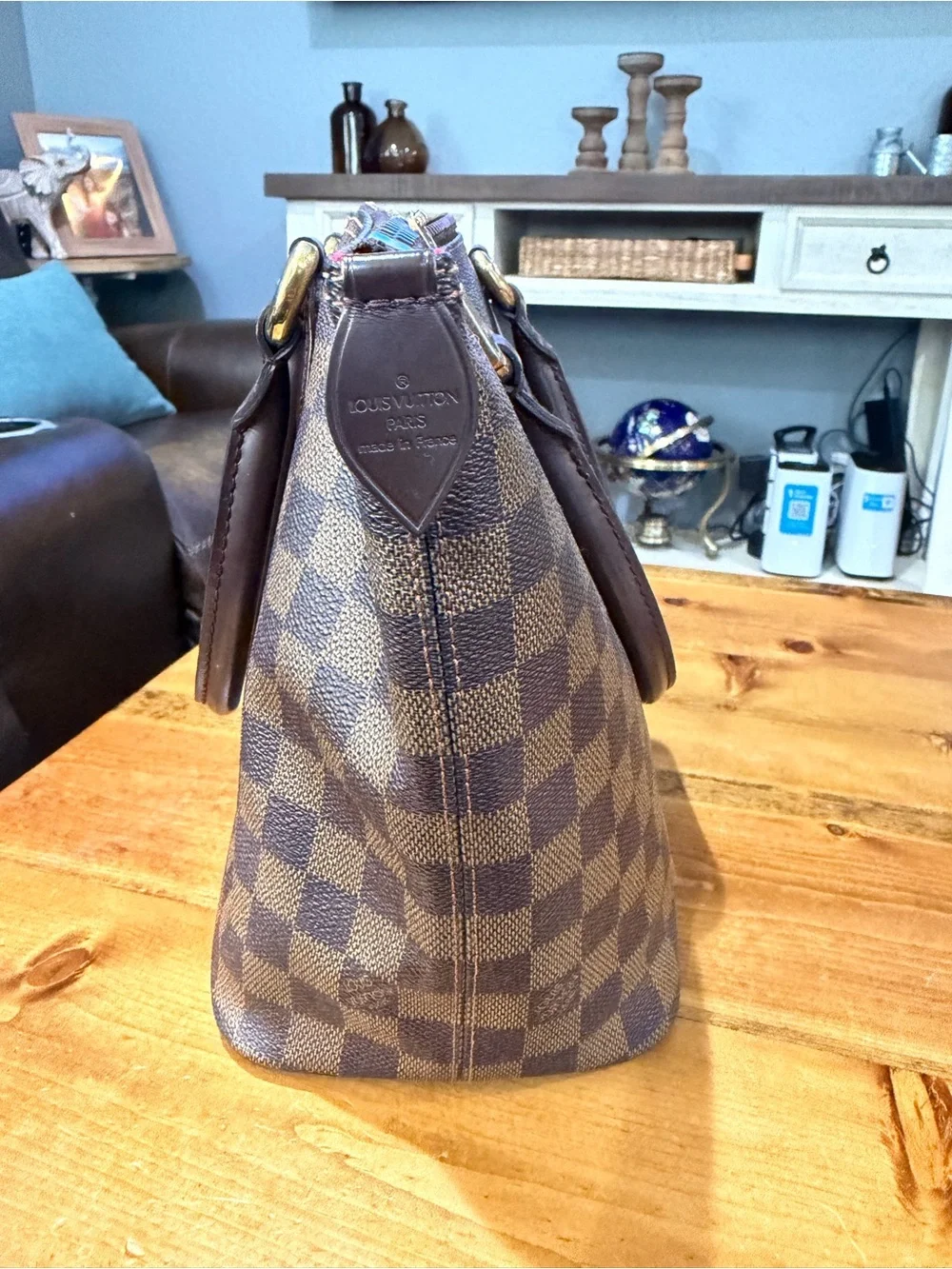 Authentic Louis Vuitton Saleya MM Damier Ebene Tote Handbag Red Interior